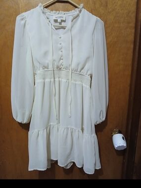 Sweet Wanderer Cream Long Sleeve Ruffle Tiered Dress